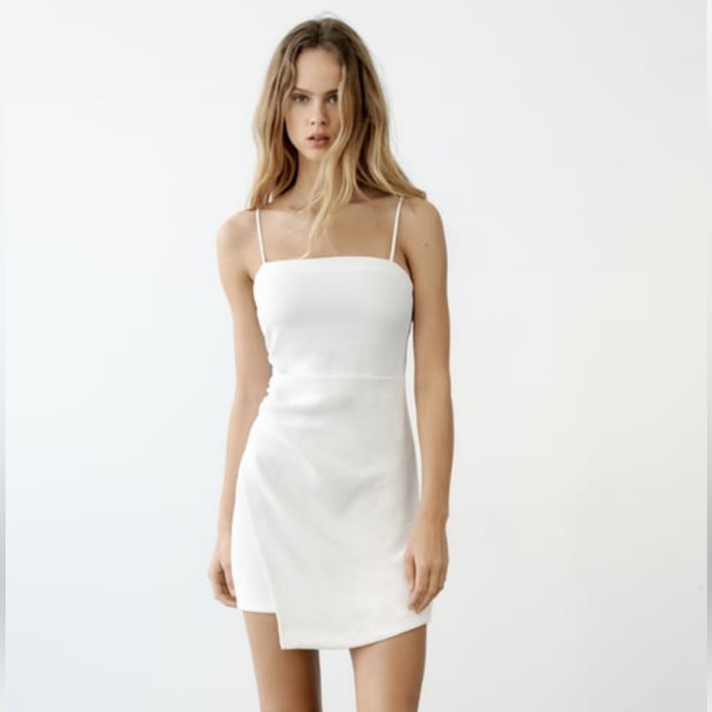 Zara White Ruched Mini Dress